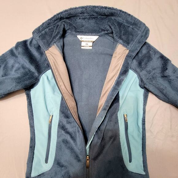 Columbia Blue Aqua Plush Fleece Zip Jacket Women’s Small Soft Warm Cozy Layer - Picture 3 of 12